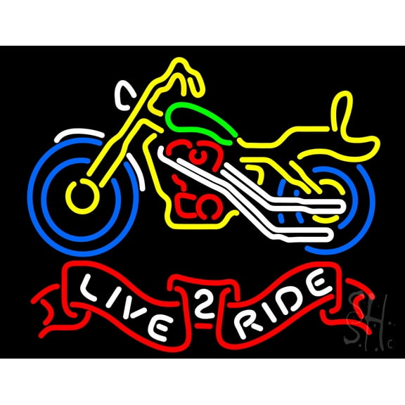 Live 2 Ride Motorcycle LED Neon Sign 24 x 31 - inches, Clear Edge Cut Acrylic Backing, with Dimmer - Bright and Premium built indoor LED Neon Sign for automotive store, and mall.