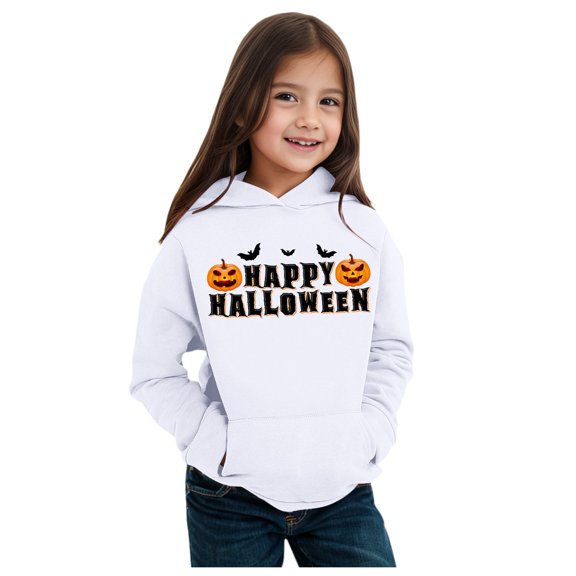 Girls Halloween Sweatshirts Crew Neck Long Sleeve Hooded Sweatshirt Soft Casual Drop Shoulder Hoodie Pullovers Tops Loose Children Kid's Fall Winter Outfits