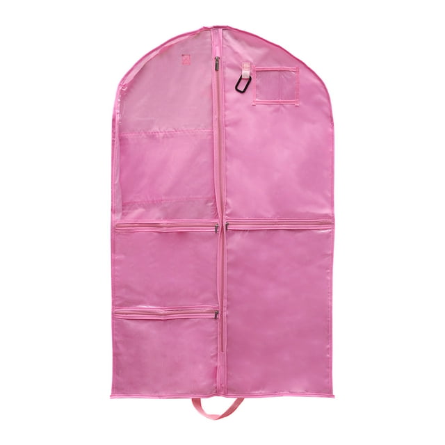 Unique Bargains Garment Bags for Dance Costumes, 40 Inch Hanging Garment Bag with 4 Pockets Name Tag Handles, Pink