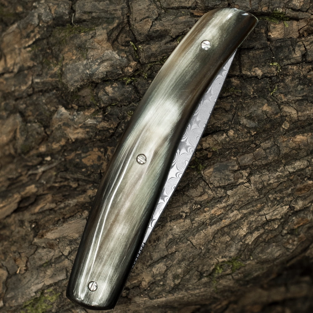 Dispatch 3.2 inch Blade Length Damascus Steel EDC Folding Knife with Cowl Handle and Rosette Blade