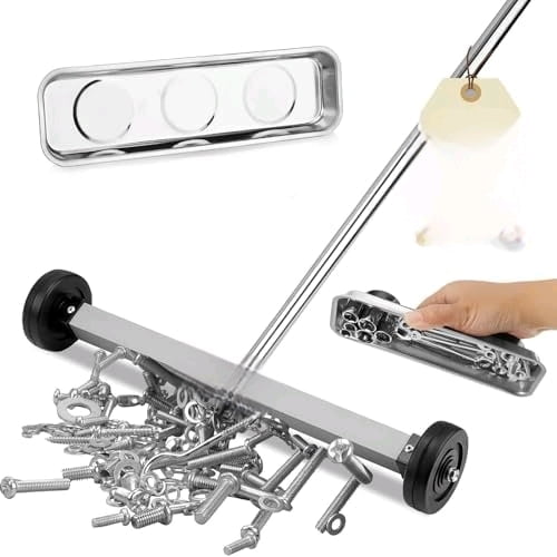Magnet Sweeper Magnetic Nail Roller: 17-Inch Heavy Duty Magnet Nail Pickup Rolling Tool with Telescoping Adjustable Handle 8.8-Pound Capacity Ideal for Workshop Garage Yard Construction Cleanup$$