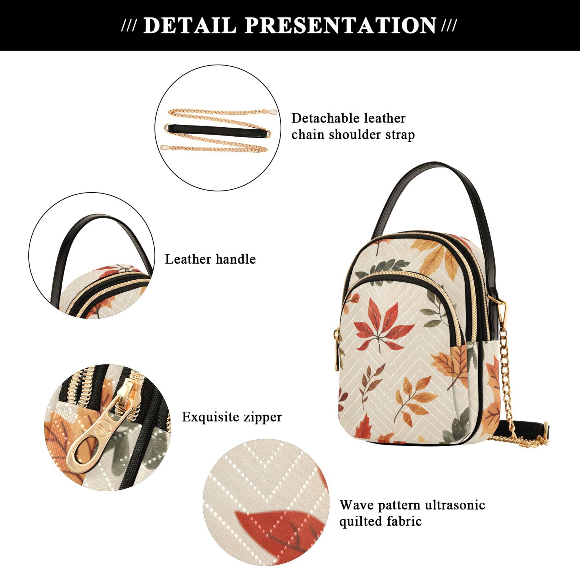 FORMRS Crossbody Bag for Women Quilted Travel Shoulder Cell Phone Purse with Chain Strap Handbag, Yellow Autumn Leaves