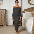 thumbnail image 2 of Gyujnb Off Shoulder Maternity Maxi Dress Flare Sleeve Side Cutout Ruched Waist Stretchy Bodycon Pregnancy Party Formal Long Dress,S, 2 of 5