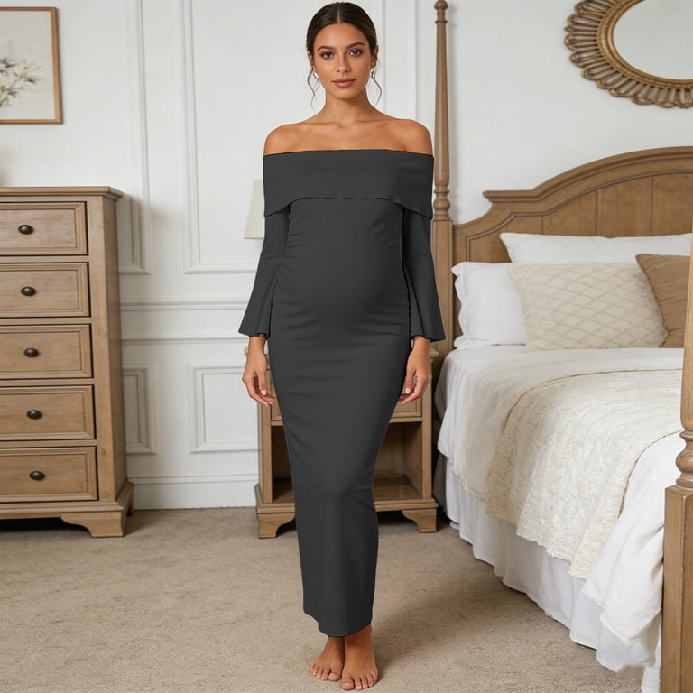 pregnant prom dress cut out Maternity One Shoulder Contrast Mesh Mermaid Prom Dress Elonnashop