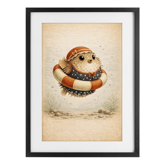 Stupell Industries Tropical Pufferfish Of Maritime Bathing Society Black Framed Print Under Glass, 14 x 20, by Grotto Studios
