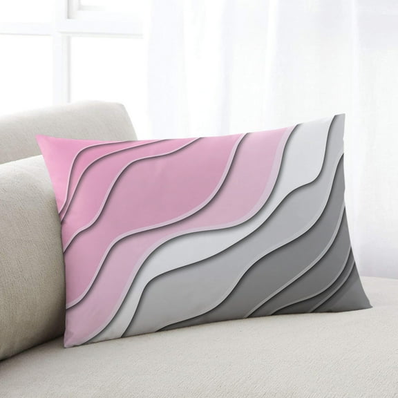 Modern Pink and Gray Throw Pillow Cover Case, Couch Sofa Bed Pillowcase, Soft Decorative Lumbar Pillow Protector, Abstract Ombre Painting 12x20Inch Reversible Pillow Shams with Zipper