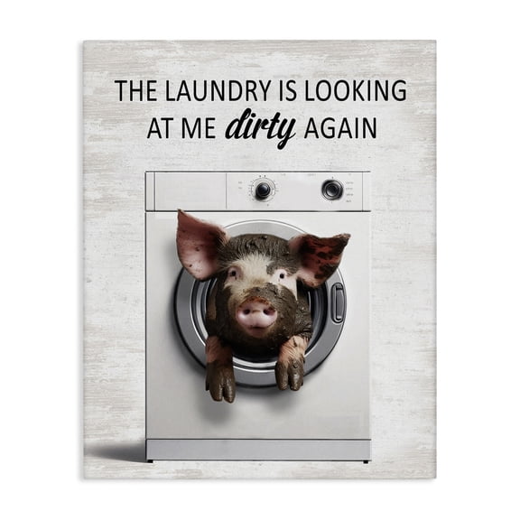 Stupell Industries Laundry Looking At Me Dirty Quotes and Sayings Painting Wrapped Canvas Canvas Art Print Wall Art, 16 x 20