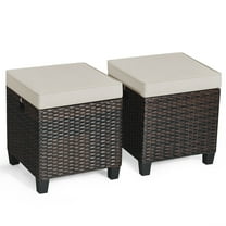 Costway 2PCS Patio Rattan Ottoman Cushioned Seat Foot Rest Coffee Table