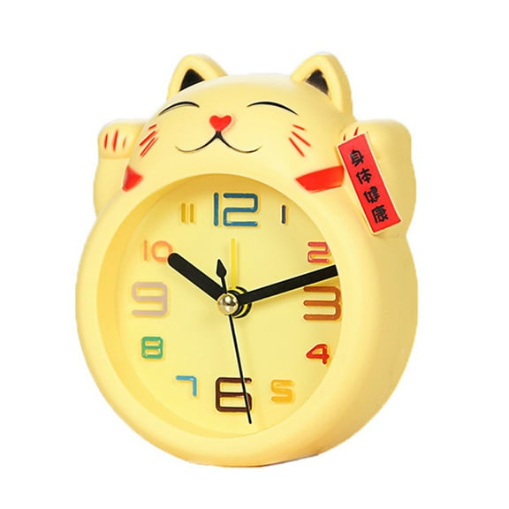 ULTNICE  Creative Table Clock Cute Cat Design Yellow for Home 1Pc