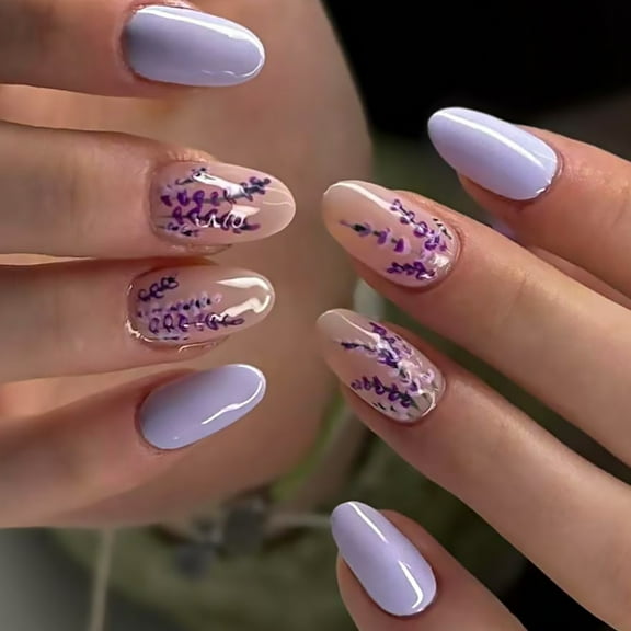 Lavender Glossy Press On Nails 24Pcs Oval Design False Nails For Fall Winter Occasions Holiday Christmas Event