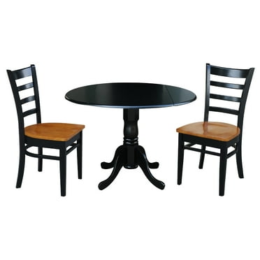 42 in Dual Drop Leaf Solid Wood Dining Table with 2 Ladder Back Dining Chairs in Black/Cherry by International Concepts