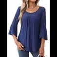 thumbnail image 1 of Blusa Elegante con Volantes para Mujer, 3/4, Cuello Redondo, Doble Capa, , Túnica. Azul Marino XXL, 1 of 9