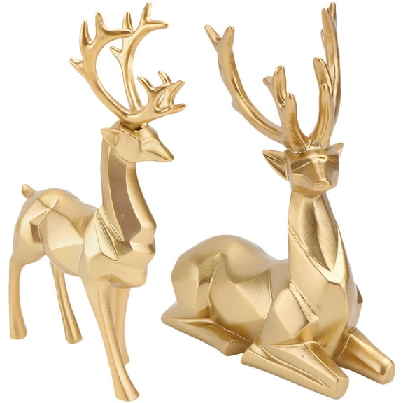 Elegant 2-Piece Reindeer Figurine Set Christmas Deer Decorations Resin Ornaments for Desktop and Bedroom Holiday Decor