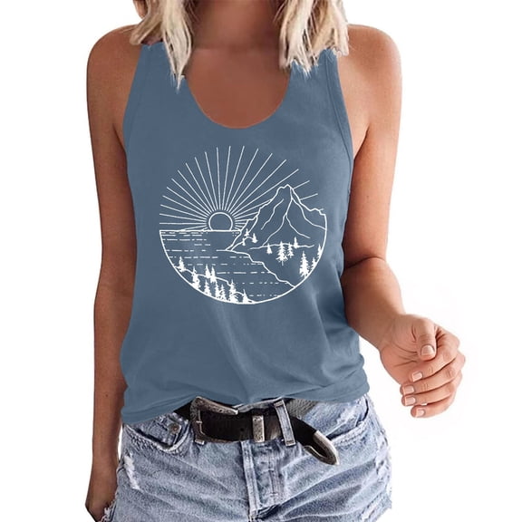 DHFJKG T Shirt For Women Sleeveless Graphic Printed Crewneck Tank Top Vest Tshirt Soft Comfort Summer Stylish Tops