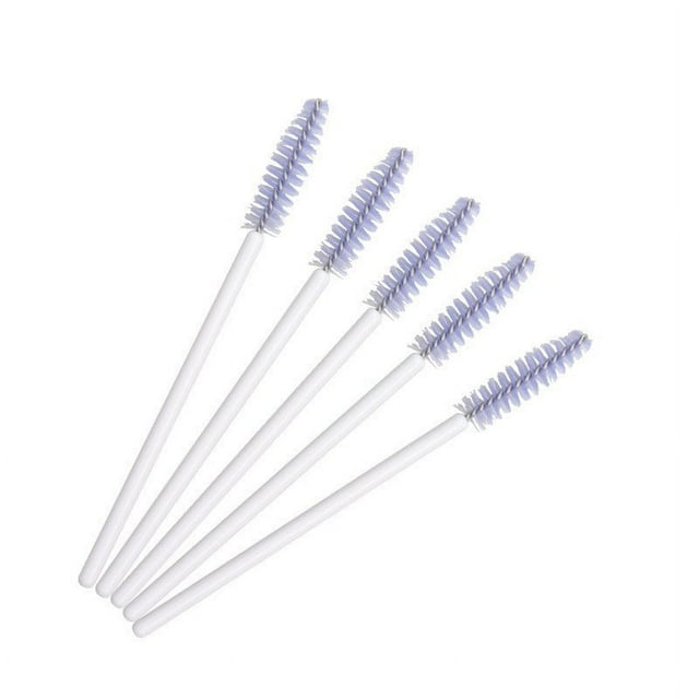 Nvzi 200 piezas de cepillos desechables para rímel de pestañas, para extensiones de pestañas, cejas y maquillaje (varilla blanca, cabeza violeta claro)