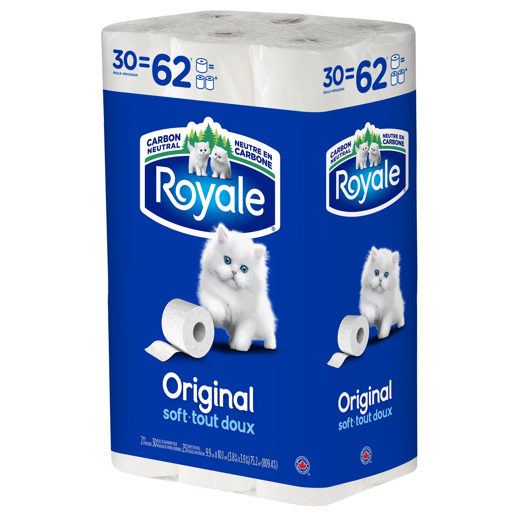 Royale Original, 2 Ply Toilet Paper, 30 Equal 62 Bathroom Tissue Rolls, 251 Toilet Paper Sheets per Roll