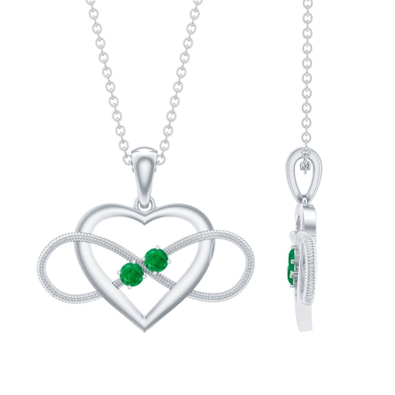 Rosec Jewels Infinity Heart Pendant with Emerald (AAA Quality, Chain included) - Ready to Gift Necklace for Valentines, 925 Sterling Silver