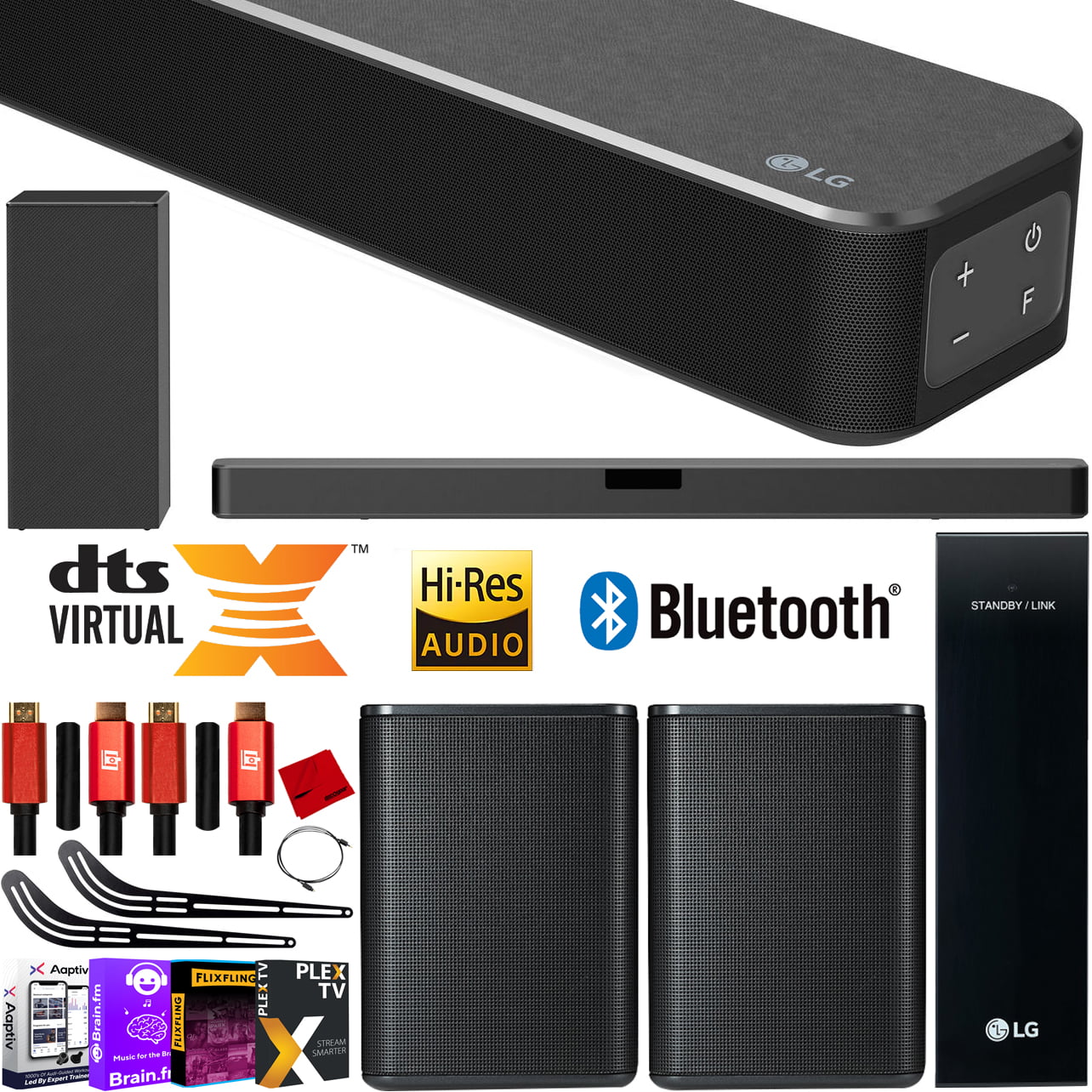 LG SN5Y 4.1 ch Full Surround Sound Wireless Expansion 540W Bundle 2.1ch High Res Sound Bar w/ DTS Virtual:X + 2.0 ch Rear Speaker Kit + + 2x