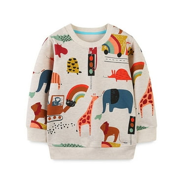 Tiijoy Toddler Boys Cotton Sweatshirt Animal Print Crew Neck Casual Pullover, Sizes 1-2