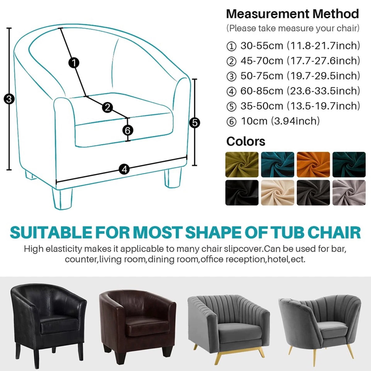 Eurhowing Stretchable Tub Chair Slipcover, 2-Piece Velvet Soft Armchair Cover with Cushion Cover, Elastic Fit Club Chair Sofa Couch Slipcover, 1-Pack, Dark Green