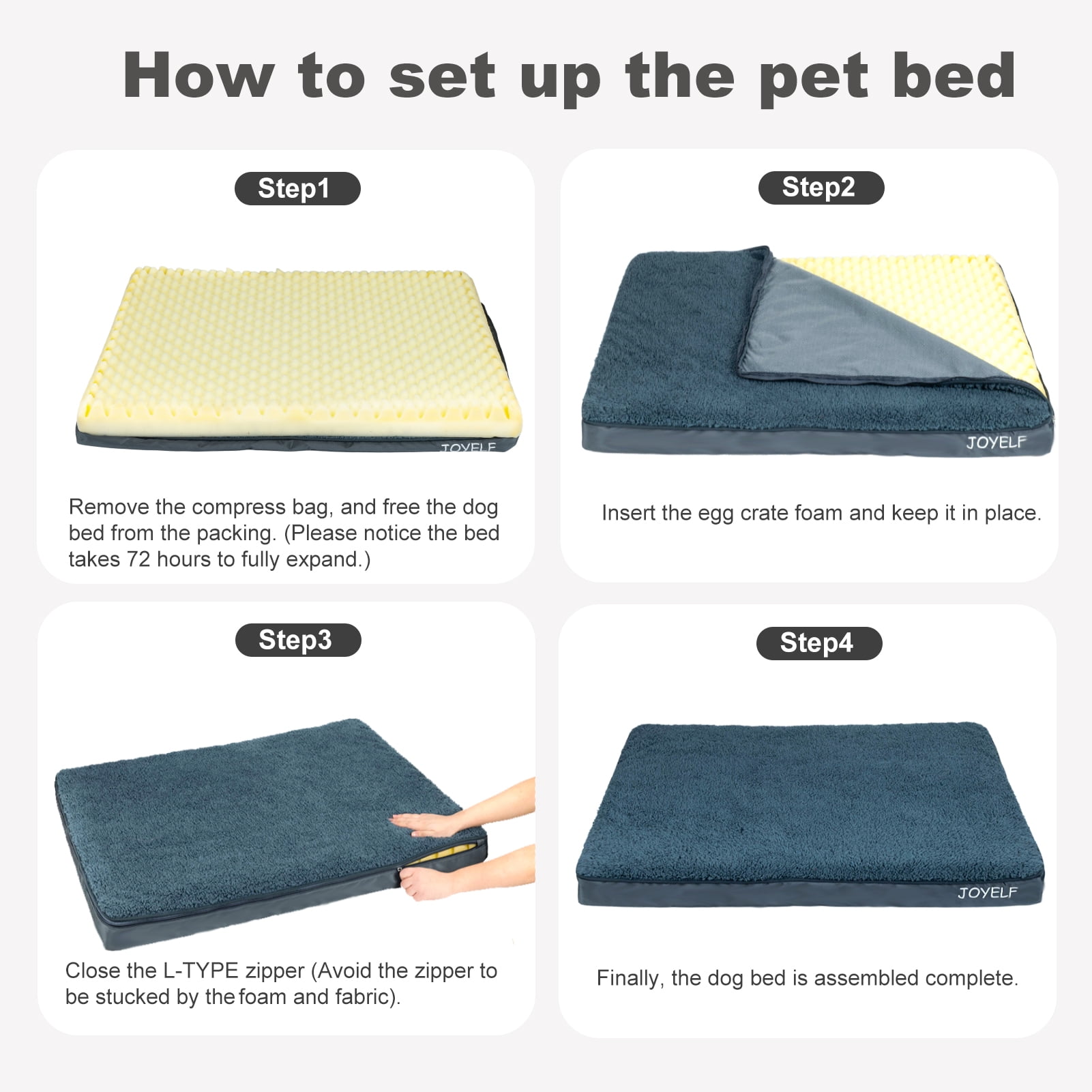 JOYELF Large Dog crate Bed Mats Orthopedic dog bed ,Egg Crate Foam Dog Mat waterproof dog pad with Washable Removable Cover, a Squeaker Toy as Gift