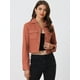 thumbnail image 2 of Chaqueta de motociclista recortada Allegra K S de gamuza sintética con muescas En el cuello y bolsillos Rojo Marrón, 2 of 6