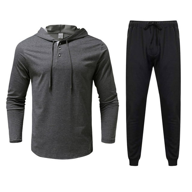 Men‘s Pure Color Lightweight Sweat Absorption Sports Long Sleeve Pullover Sweatshirt Set