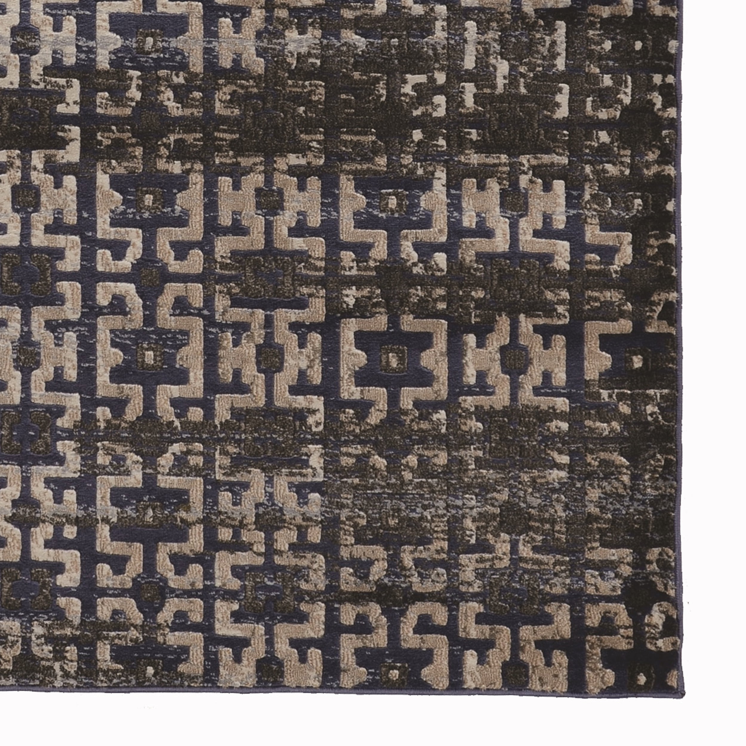 Jewel Maze Navy Area Rug 8 x 104" Powerloomed 100% Polypropylene Design