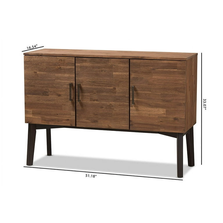 Baxton Studio Selena Mid Century Modern Brown Wood 3 Door Sideboard Buffet