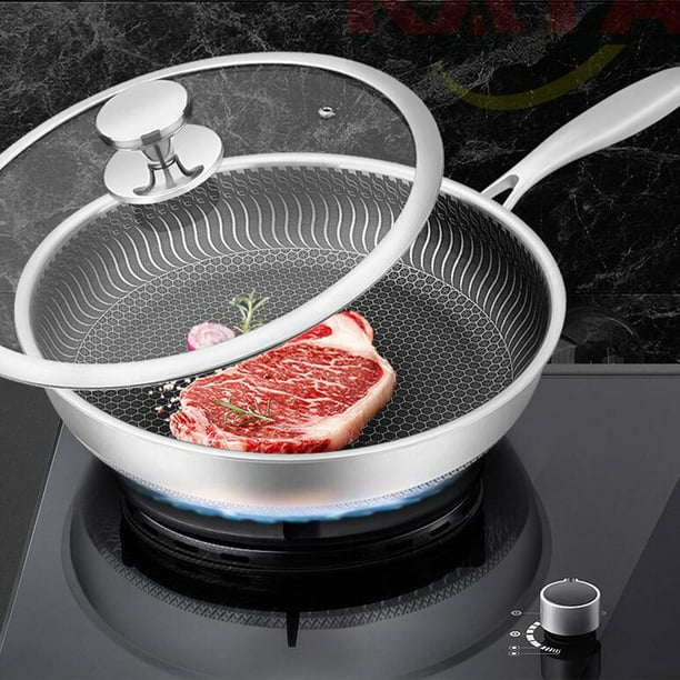 Wok Híbrido De 12 Pulgadas Con Tapa - Acero Inoxidable Antiadherente, Sin PFOA, Para Todo Tipo De Cocinas