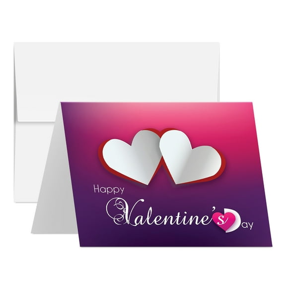 Happy Valentine’s Day Greeting Cards and Envelopes, Beautiful and Romantic White Love Hearts Greetings for Husband, Wife, Boyfriend, or Girlfriend | 4.25 x 5.5” (A2 Size) | 10 per Pack