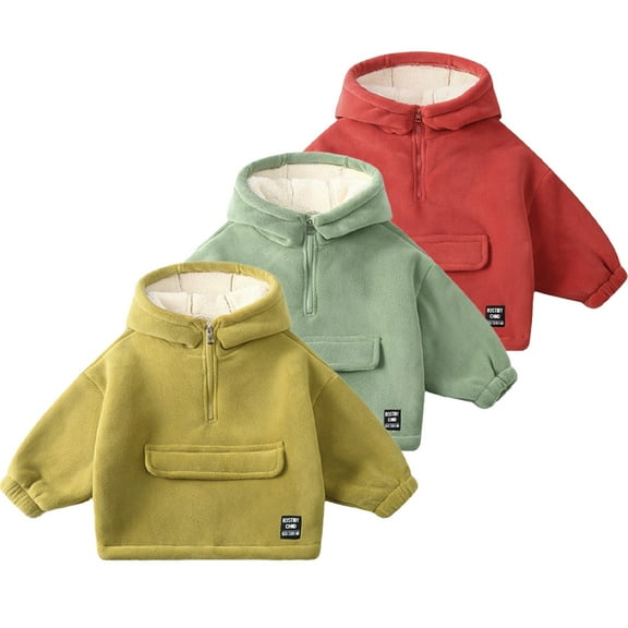 Godderr Kids Toddler Fleece Sweatshirt for Boys Girls Long Sleeve Hooded Shirt Pocket Pullover Baby Autumn Winter Sweater Hoodies Sweatsuit for 2-8Y