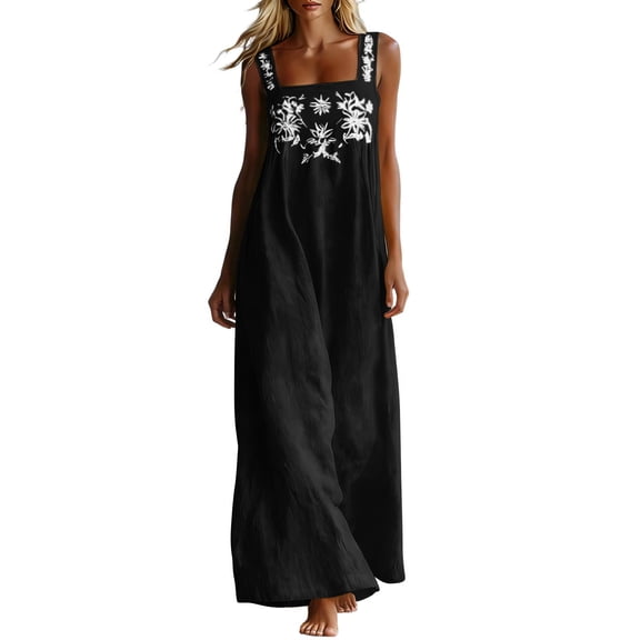 YuXingFu Mommy and Me Dresses Maxi V-Neck Plus Size Womens Dress Sleeveless with Pocket Long Casual Summer Black S