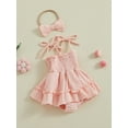 thumbnail image 4 of Musuos Baby Girls Summer Cute Romper Dress 0-18Months Solid Color Sleeveless Adjustable Shoulder Strap Romper with Headband, Pink/White, 4 of 10