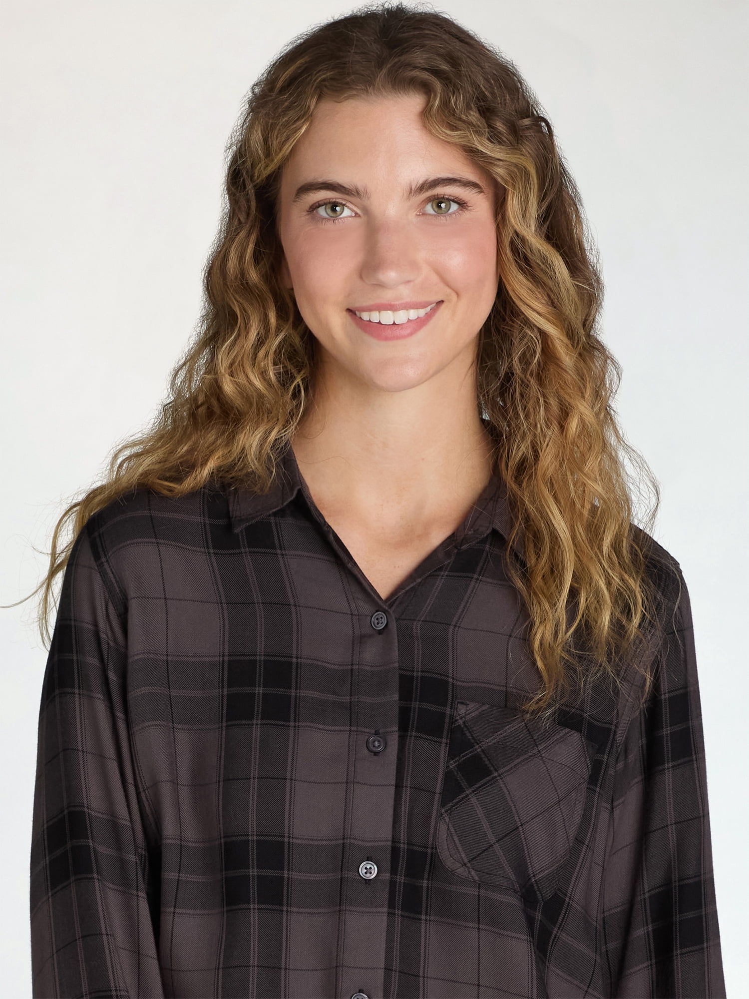 Time and Tru Women's Soft Button Up Shirt with Long Sleeves, Sizes XS-XXXL