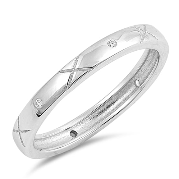 White Cubic Zirconia Criss Cross Eternity Ring .925 Sterling Silver Band Jewelry Female Male Size 8