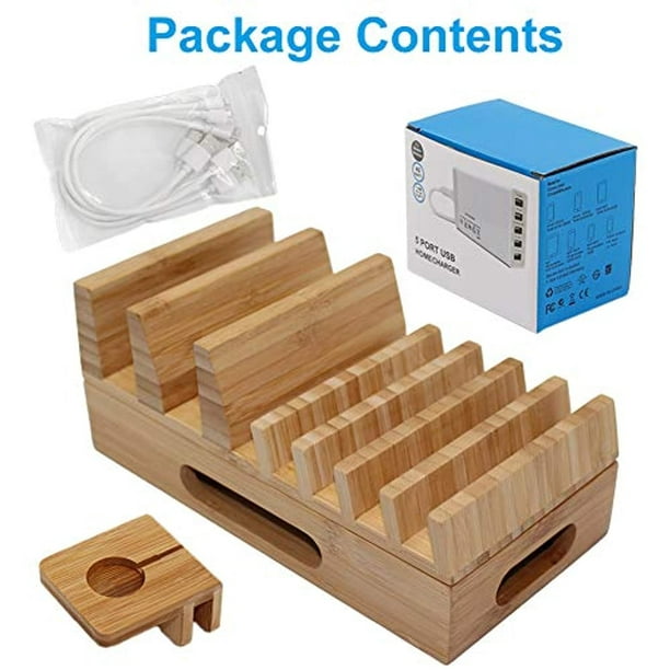 Pezin & Hulin Bamboo Charging Station Holder with 5 Port USB