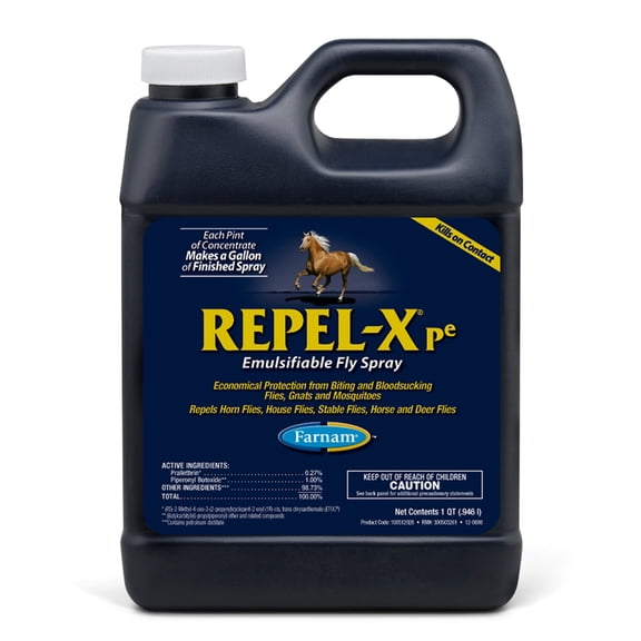 Farnam Repel-X pe Fly Spray Concentrate for Horses & Dogs, Insect Repellent for Mosquitoes, Ticks & Gnats, 32 fl oz Concentrate Makes 8 Quarts