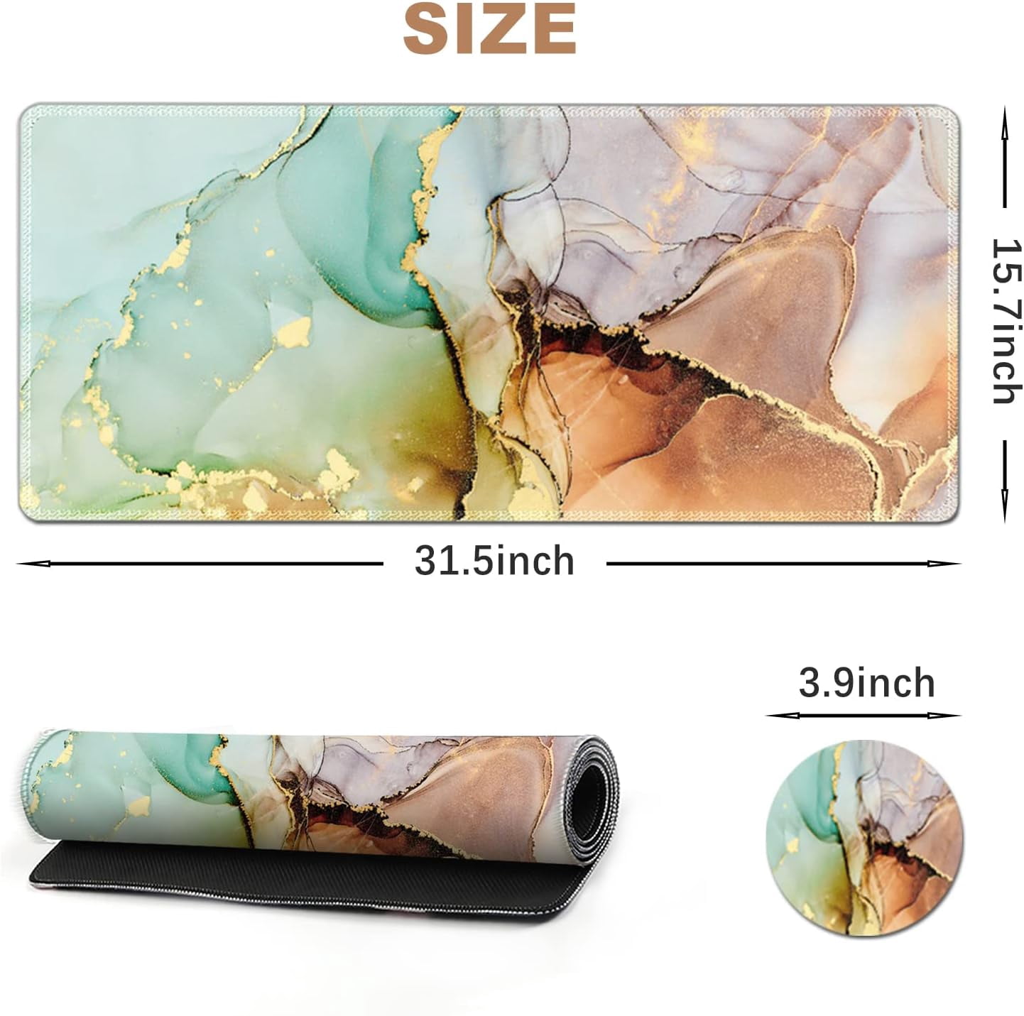 Large Gaming Mouse Pad Extended Desk Pad XL Keyboard Mat Long Mousepad Decor Writing Pad 31.5x15.7inch Non Slip Rubber Base with Stitched Edges for Work, Game -Abstract Art Marble