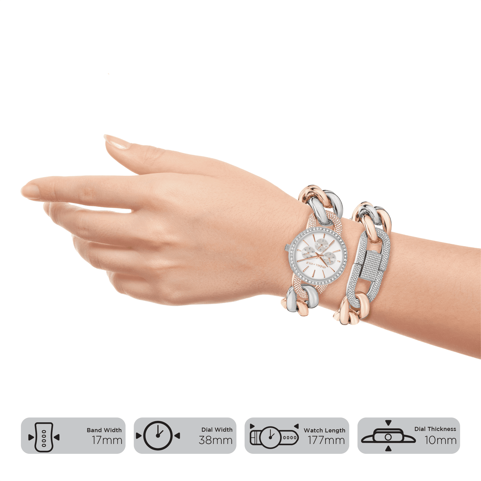 Kendall + Kylie Large Open-Link Tri-Toned Metal Chronograph Analog Watch and Bracelet Set