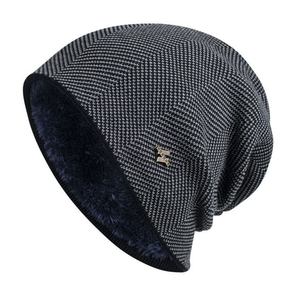 Xfvqtps Mens Beanie Hat Knit Fleece Lined Solid Color Simplicity Thickened Stretch Windproof Coldproof Warm Soft Outdoor Winter Skull Cap Navy