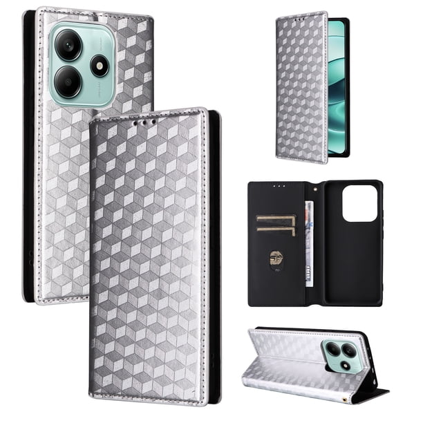 Funda Flip para Xiaomi Redmi Note14 4G con Patrón de Cuadros y Cierre Magnético Seguro
