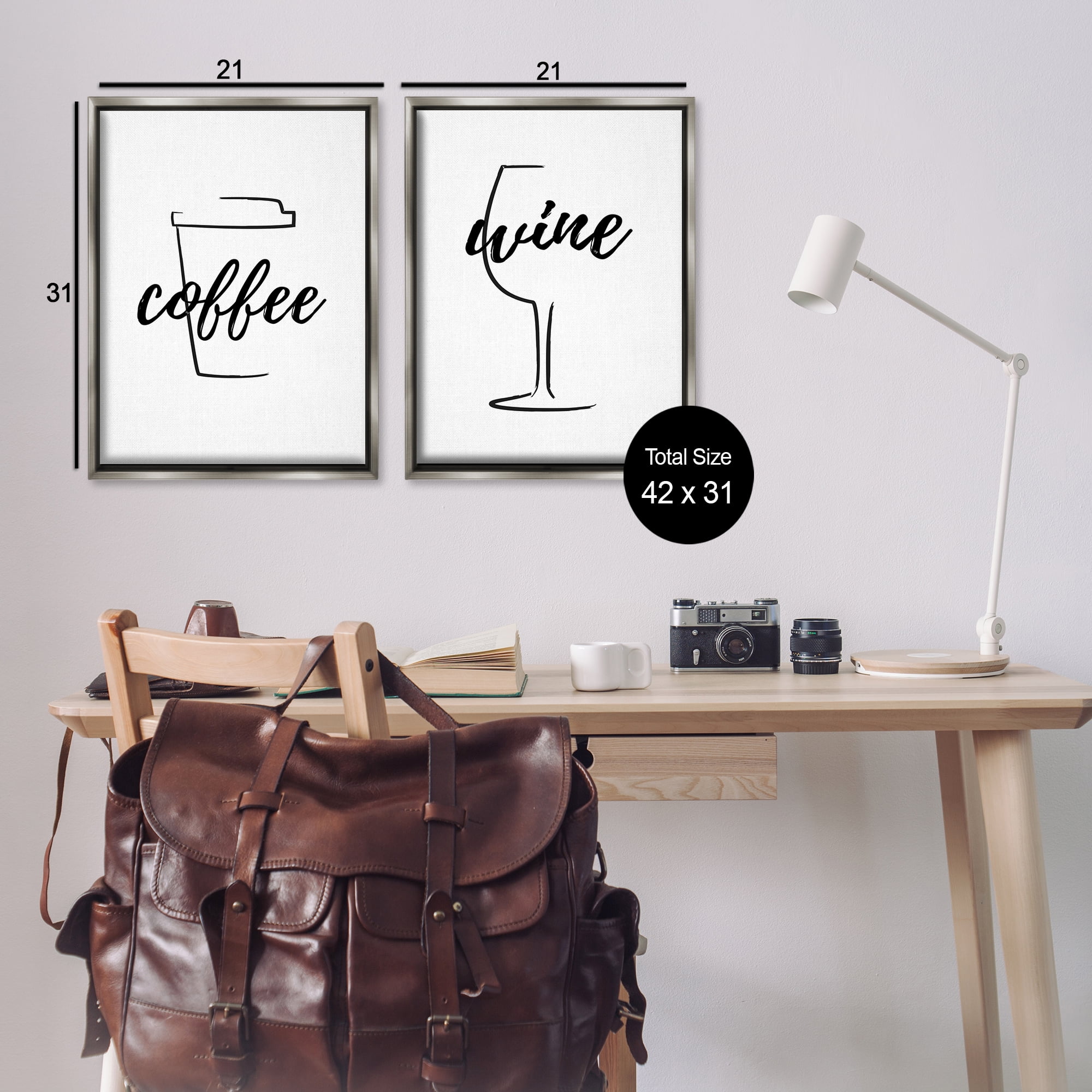 Stupell Industries Simple Coffee Wine Drawing Food & Beverage Painting Gray Floater Framed Canvas Art Print Wall Art, 21 x 31, Set of 2