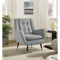 Art Leon Tufted Wingback Chair, Velvet Deep Upholstered Accent Chair for Living Room, Light Gray