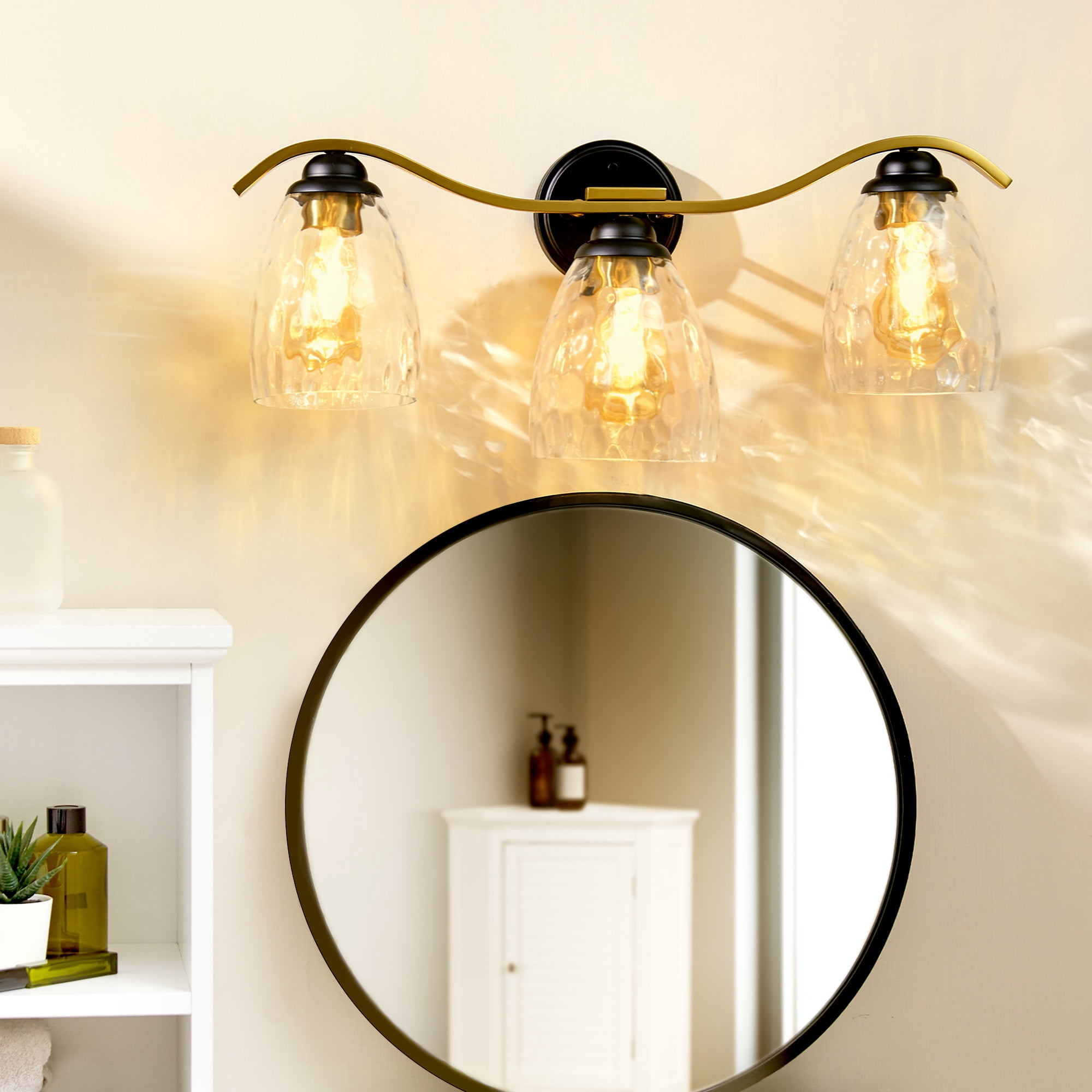 Teamson Home Heidi Dimmable 3-Light Bathroom Vanity Light, Black/Brass