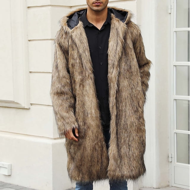 LOVZFMLL Vestes pour Hommes Manteau Long Chaud en Fausse Fourrure Veste d'Hiver Col Rond