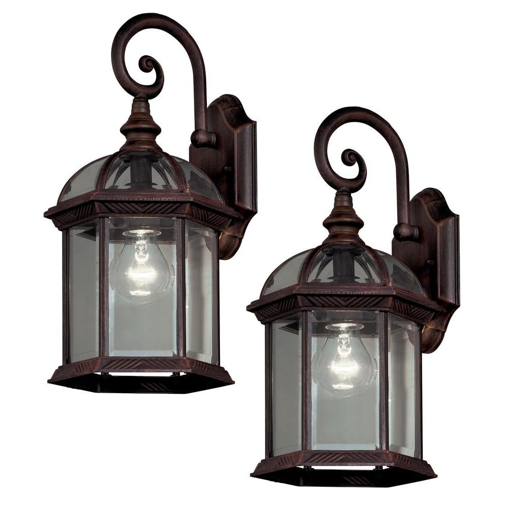 2-PK Hampton Bay 1-Light Bronze Outdoor Wall Lantern Sconce with Seeded Glass 