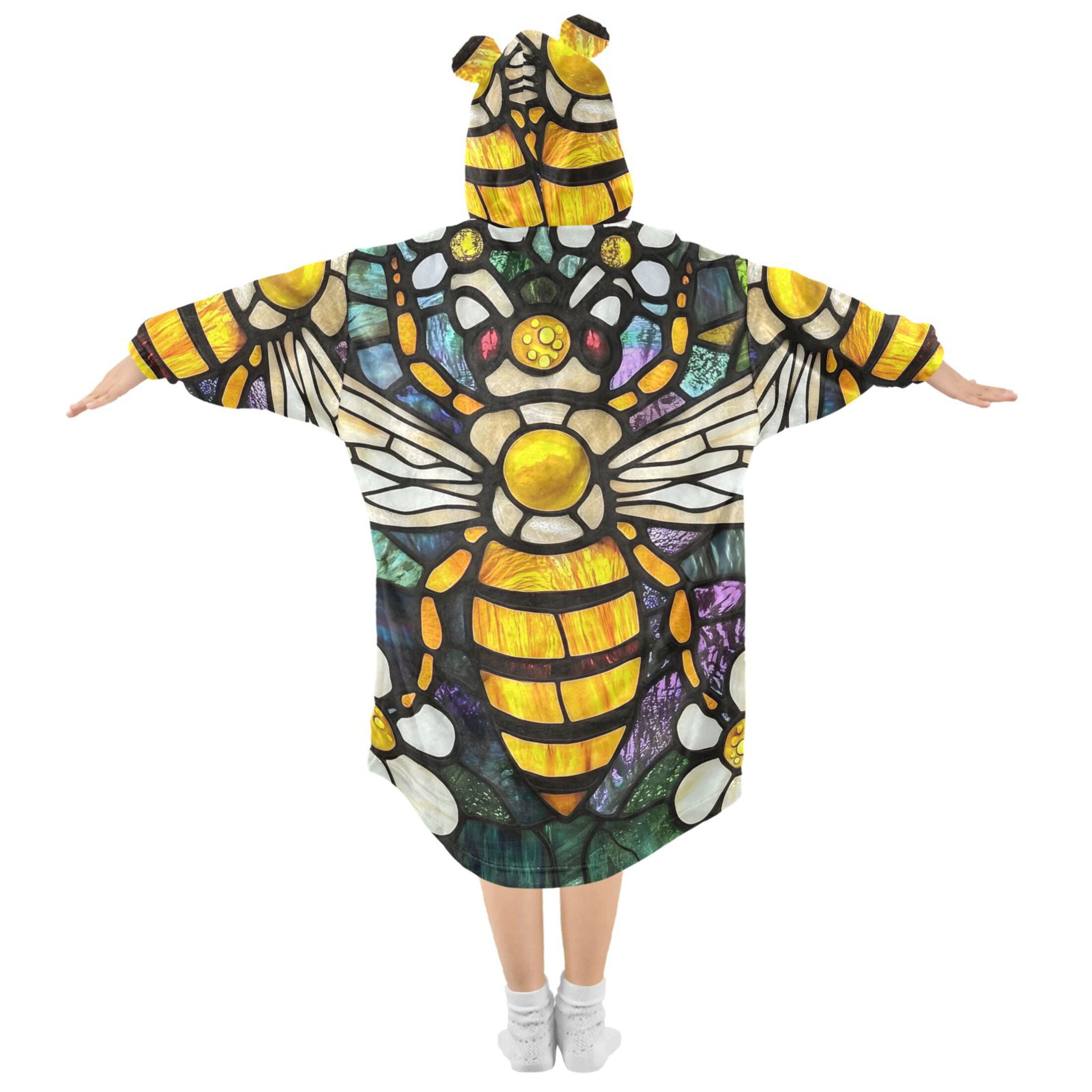 joogoo Wearable Blanket Hoodie Bee in Bohemia Floral-1 for Flannel Sherpa Pocket 3-14 YR L