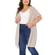 thumbnail image 4 of Cárdigan de punto de mujer plus size Agnes Orinda, con estampado a rayas, de manga corta, abierto al frente, casual, largo, talla 3X, color caqui, 4 of 6