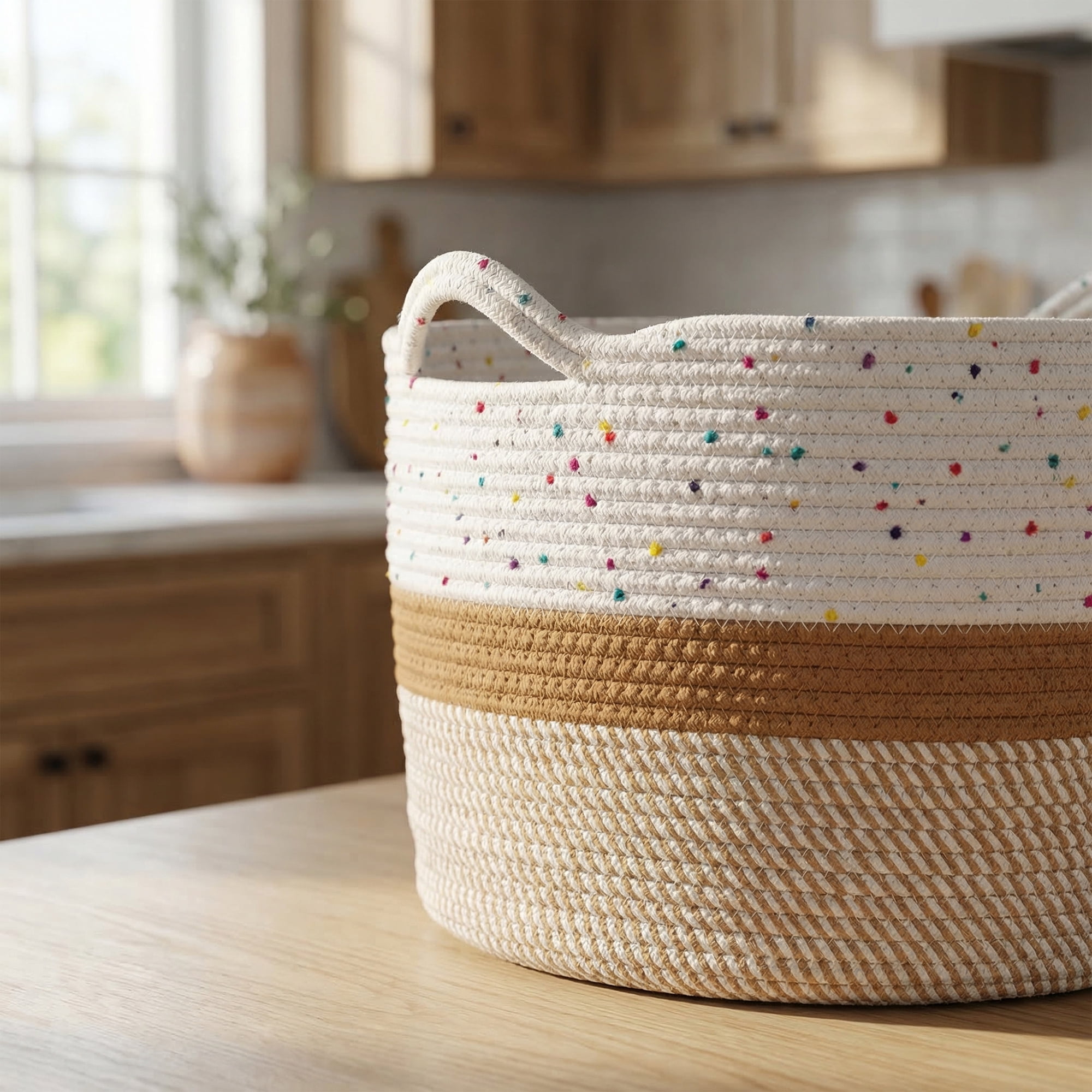 Unique Bargains Multiple Use Woven Storage Bin for Home White Brown 17.7*17.7*12.6in